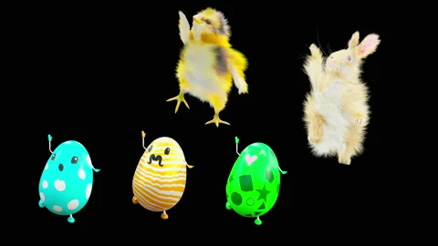 Easter, eggs, chick, rabbit, with Alpha matte. Stock Footage 172105412