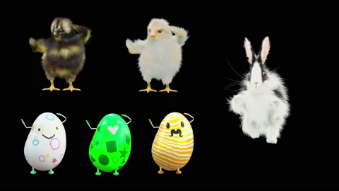 Easter, eggs, chick, rabbit, with Alpha matte. Stock Footage 172429528