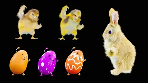 Easter, eggs, chick, rabbit, with Alpha matte. Stock Footage 172429541