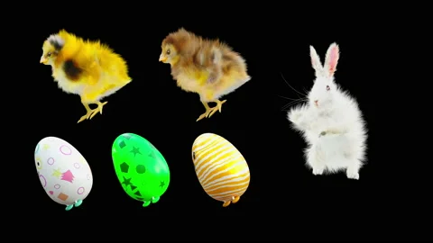 Easter, eggs, chick, rabbit, with Alpha matte. Stock Footage 172429543