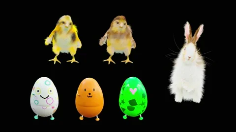 Easter, eggs, chick, rabbit, with Alpha matte. Stock Footage 172429765