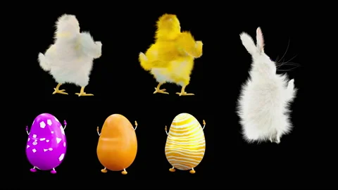 Easter, eggs, chick, rabbit, with Alpha matte. Stock Footage 179955403