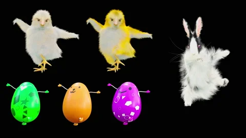 Easter, eggs, chick, rabbit, with Alpha matte. Stock Footage 179956498