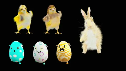 Easter, eggs, chick, rabbit, with Alpha matte. Stock Footage 179958886