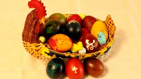 Easter eggs in a chicken basket Stock Footage 277888202