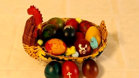 Easter eggs in a chicken basket Stock Footage 277888279