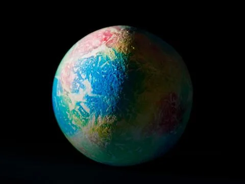 Easter eggs. Chicken egg isolated on a black background painted like planet Foto stock