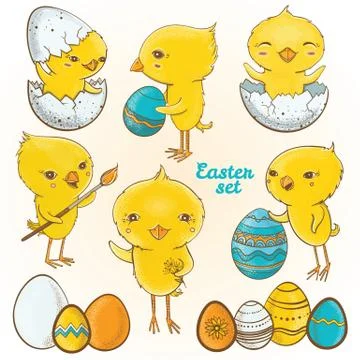 Easter eggs chicks. Vector set Stock Illustration