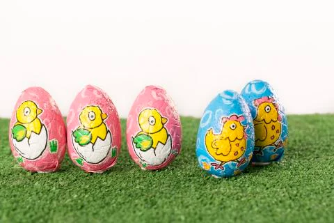 Easter eggs chocolate on grass Stock-Fotos
