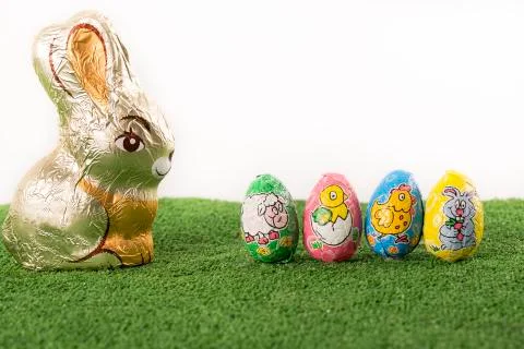 Easter eggs chocolate on grass Stock Photos