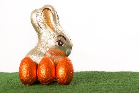 Easter eggs chocolate on grass Stock Photos