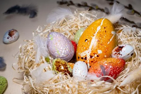 Easter eggs with chocolate with a surprise inside Stock Photos