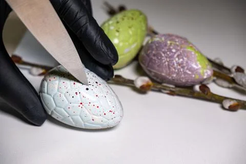 Easter eggs with chocolate with a surprise inside Stock Photos
