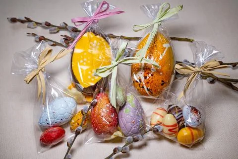 Easter eggs with chocolate with a surprise inside Stock Photos