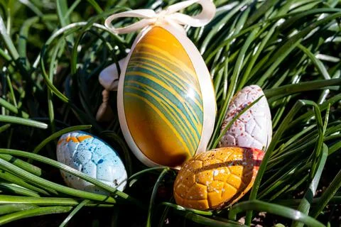 Easter eggs with chocolate with a surprise inside Stock Photos