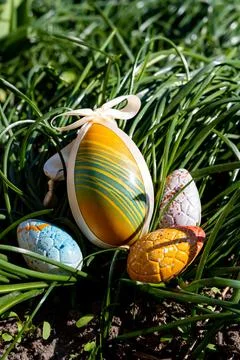 Easter eggs with chocolate with a surprise inside Stock Photos