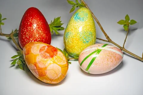 Easter eggs with chocolate with a surprise inside Stock Photos
