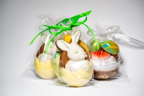 Easter eggs with chocolate with a surprise inside Stock Photos