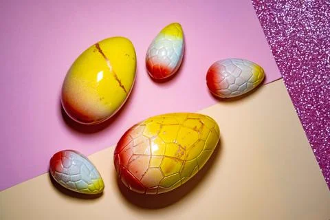 Easter eggs with chocolate with a surprise inside Stock Photos