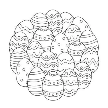 Easter eggs circle shape coloring page. Ornamental doodle eggs mandala for Stock Illustration