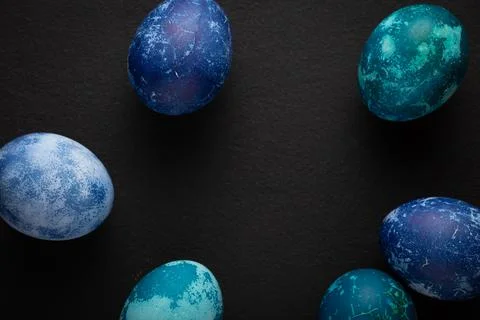 Easter eggs close up on black background 写真素材
