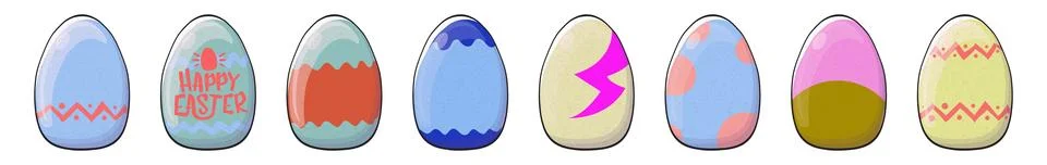 Easter Eggs Collection Assorted Designs and Patterns, Colorful Set for Festive Stock Illustration