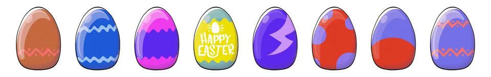 Easter Eggs Collection Assorted Designs and Patterns, Colorful Set for Festive Stock Illustration
