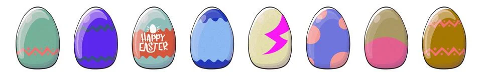 Easter Eggs Collection Assorted Designs and Patterns, Colorful Set for Festive Stock Illustration