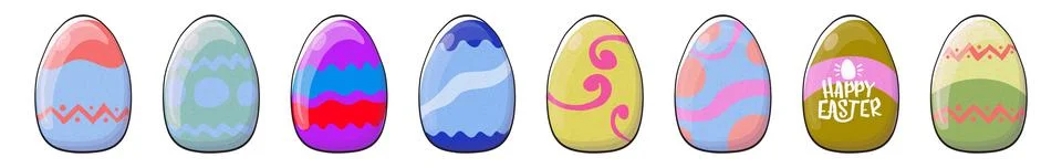 Easter Eggs Collection Assorted Designs and Patterns, Colorful Set for Festive Stock Illustration