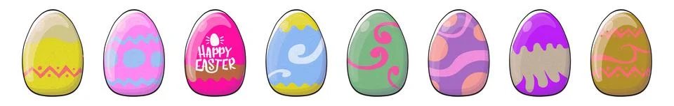 Easter Eggs Collection Assorted Designs and Patterns, Colorful Set for Festive Stock Illustration