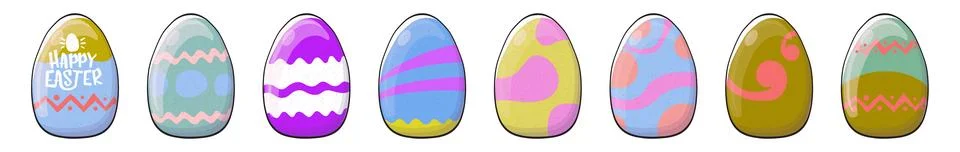 Easter Eggs Collection Assorted Designs and Patterns, Colorful Set for Festive Stock Illustration