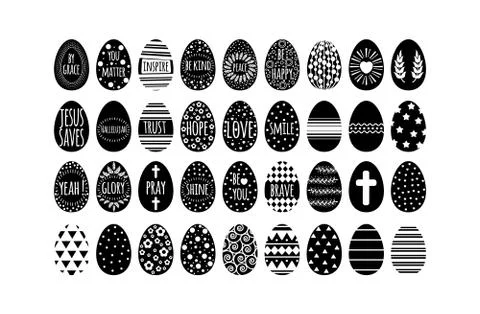 Easter eggs collection with black geometry pattern Stock Illustration