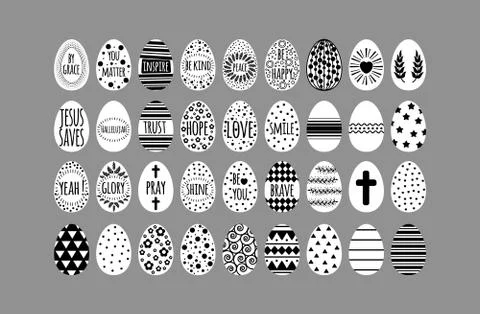 Easter eggs collection with black geometry pattern Stock Illustration