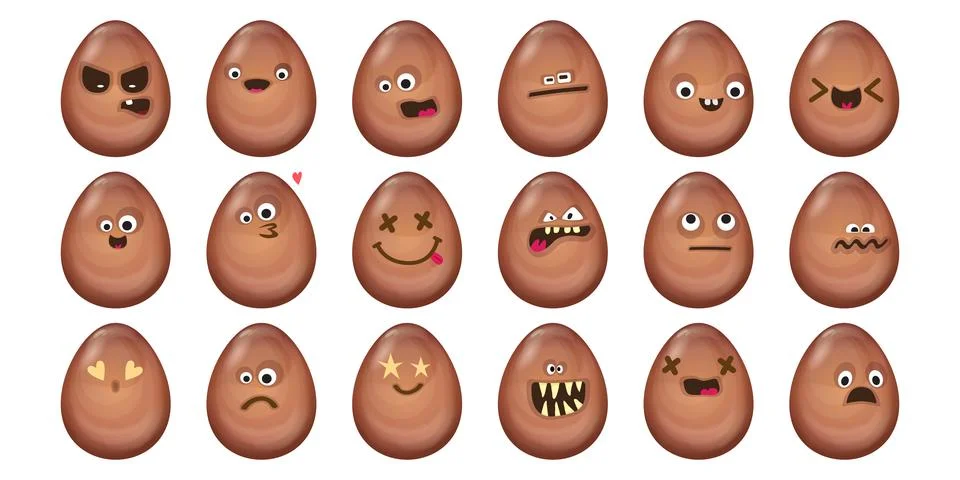 Easter Eggs Collection - Cartoon Characters with Varied Facial Expressions 库存插图