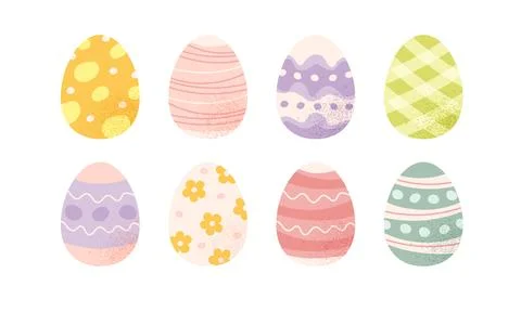 Easter eggs collection, colourful decorated eggs. Vector illustration in pastel Stock Illustration