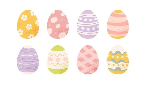 Easter eggs collection, colourful decorated eggs. Vector illustration in pastel Illustration