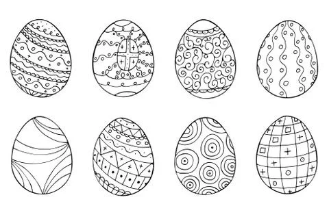 Easter eggs collection in doodle style. Hand drawn vector Stockillustratie
