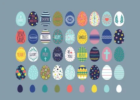 Easter eggs collection with multicolor geometry pattern Stock Illustration