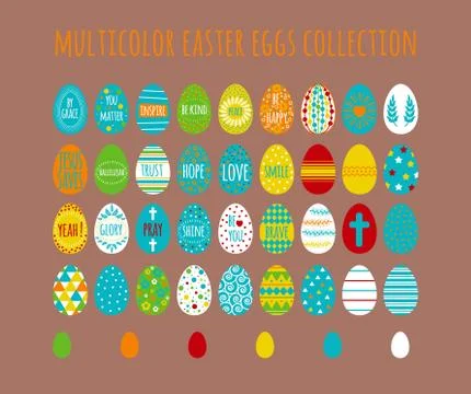 Easter eggs collection with multicolor geometry pattern Stock Illustration