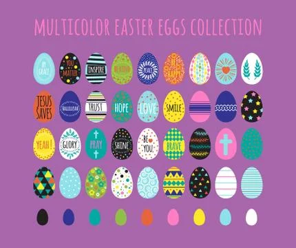 Easter eggs collection with multicolor geometry pattern Stock Illustration