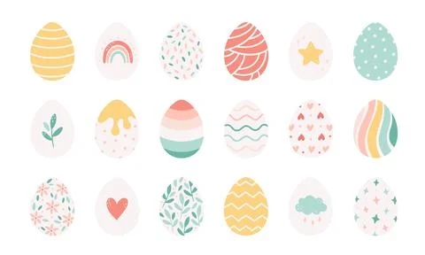 Easter eggs collection. Painted eggs. Happy Easter. Hand drawn Stockillustratie