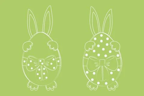 Easter Eggs Collection with polka dot decor and tied ribbon bow and protruding Stock Illustration