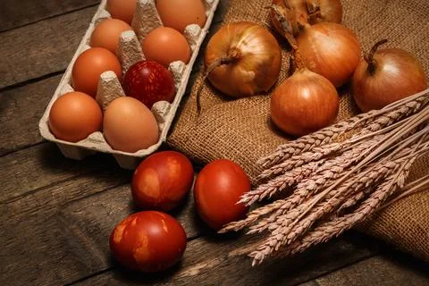 Easter eggs colored with old-fashioned method Stock Photos