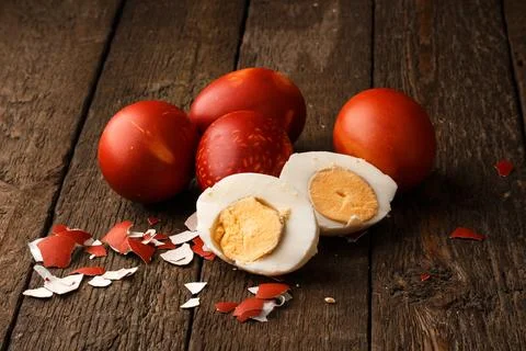 Easter eggs colored with old-fashioned method Stock Photos