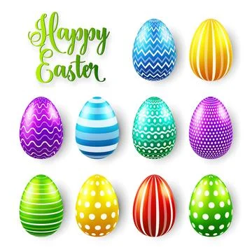 Easter eggs colored set. Spring holidays in April. Gift. Seasonal celebration 库存插图