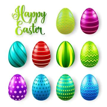 Easter eggs colored set. Spring holidays in April. Gift. Seasonal celebration 库存插图