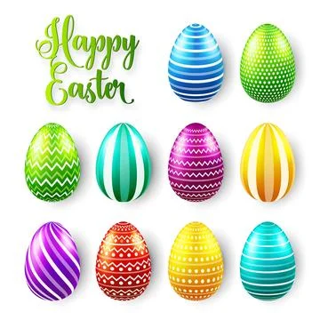 Easter eggs colored set. Spring holidays in April. Gift. Seasonal celebration 스톡 일러스트