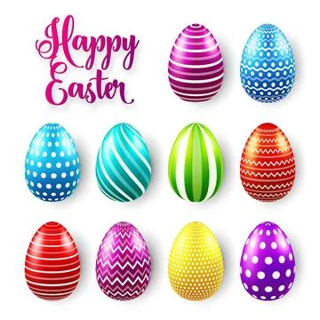 Easter eggs colored set. Spring holidays in April. Gift. Seasonal celebration Stock Illustration
