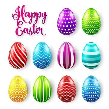 Easter eggs colored set. Spring holidays in April. Gift. Seasonal celebration Stock Illustration