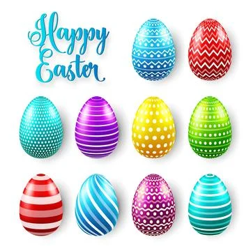 Easter eggs colored set. Spring holidays in April. Gift. Seasonal celebration Stock Illustration